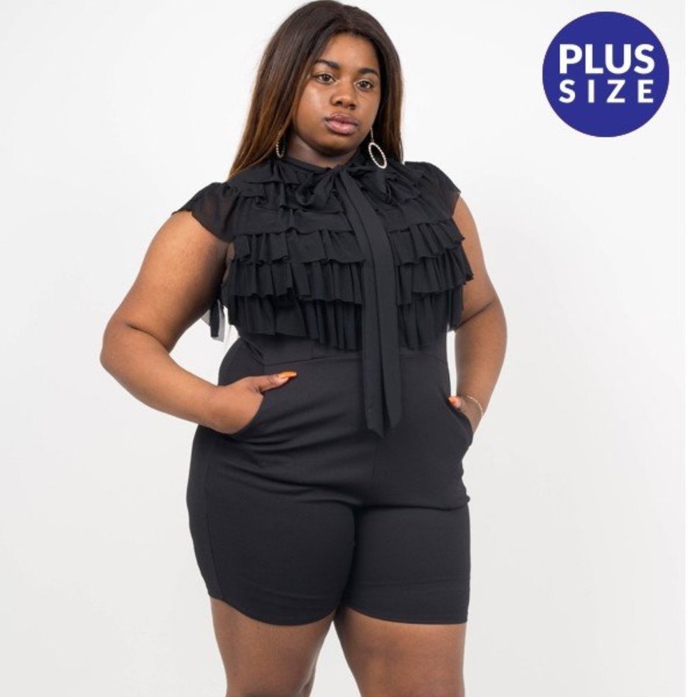 NEW - Sophisticated All Black Plus Size Romper Set